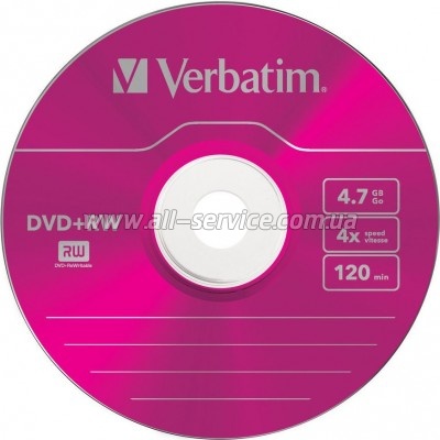 ���� Verbatim DVD+RW 4.7Gb 4x SlimCase 5�� Color (43297)