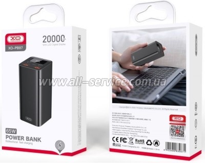   XO 20000mAh, PD/65W for laptop, QC/22.5W, black (PB97_Black)