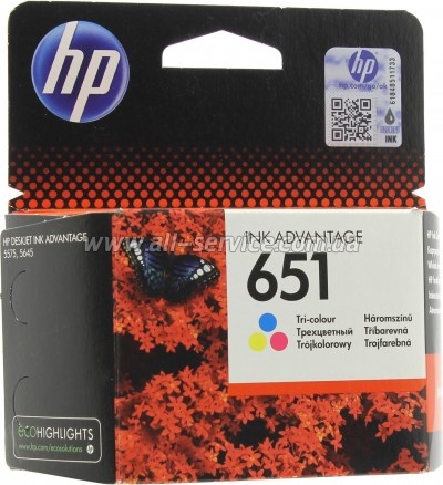  HP 651 HP Deskjet 5575. Officejet 202 C/ M/ Y (C2P11AE)