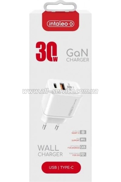 �������� ������� Intaleo 30W GAN USB-C PD+USB-A QC 3.0 white (1283126578274)