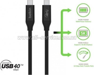 ���� ������ USB-C to USB-C 0.8m USB4 40Gbps 100W Black Belkin (INZ001BT0.8MBK)