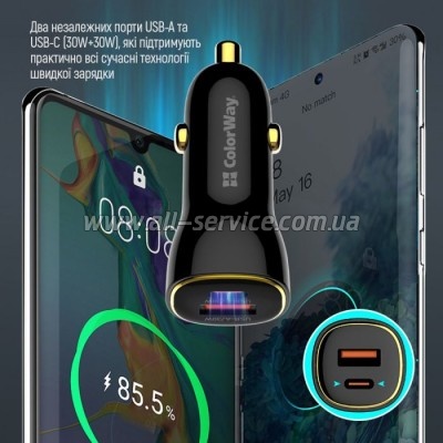   ColorWay PowerDelivery PPS USB USB-A + USB-C Black (CW-CHA046PD-BK)