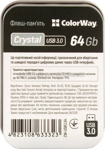 ��e��� ColorWay 64GB ColorWay Crystal USB 3.0 (CW-USBCL64)