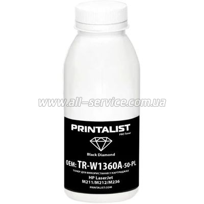 Тонер PRINTALIST HP LJ M211/ M212/ M236 бутль 50г (TR-W1360A-50-PL) Тонер PRINTALIST HP LJ M211/ M212/ M236 бутль 50г (TR-W1360A-50-PL)