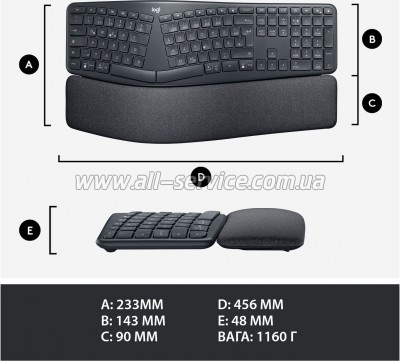  Logitech ERGO K860 Bluetooth/Wireless UA Black (920-010108)
