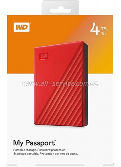 ��������� WD 2.5" USB 3.2 Gen 1 4TB My Passport Red (WDBPKJ0040BRD-WESN)