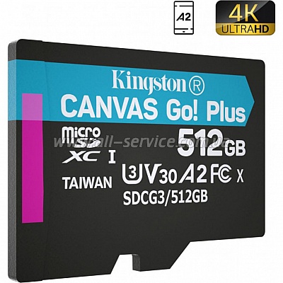   Kingston 512GB microSDXC class 10 UHS-I/U3 Canvas Go Plus (SDCG3/512GBSP)