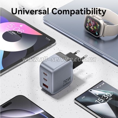 �������� ������� Vention 2xUSB-C PD70W + 1xUSB QC3.0 22.5W GaN gray (FEXH0-EU)
