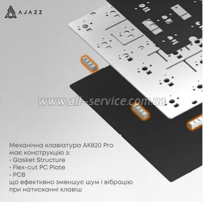  Ajazz AK820 Pro Gift Switch Purple RGB USB/Wireless/Bluetooth UA Purple (AK820PRO-G-PWB)