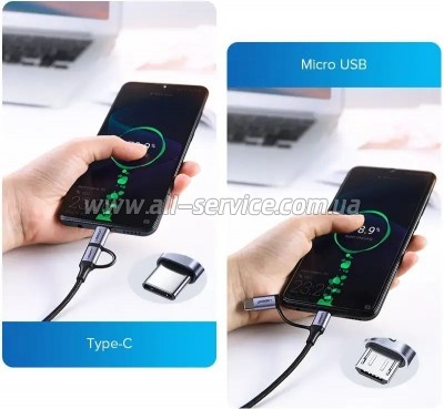 ���� ������ USB 2.0 AM to USB-C + Micro 5P 1.0m 3A US177 black Ugreen (30875)