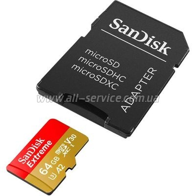   SanDisk 64GB microSD class 10 UHS-I Extreme For Action Cams and Dro (SDSQXAH-064G-GN6AA)