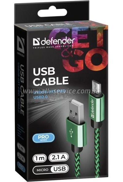 ���� ������ USB 2.0 AM to Micro 5P 1.0m USB08-03T green Defender (87804)