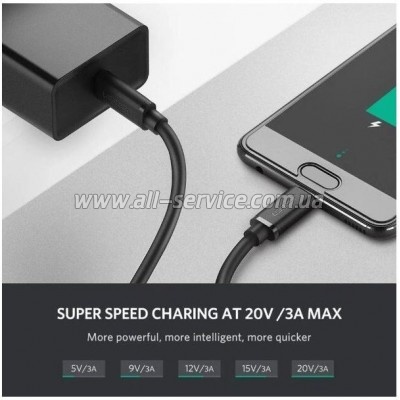 ���� ������ USB-C to USB-C 1.0m US286 3A Black Ugreen (50997)