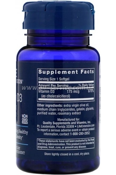  Life Extension  D3, Vitamin D3, 175  (7000 ), 60   (LEX-17186)