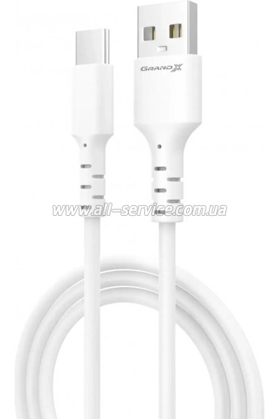���� ������ USB 2.0 AM to USB-C 1.0m 3A white Grand-X (PC-05W)