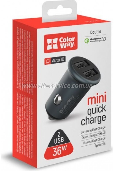   ColorWay 2USB Quick Charge 3.0 Gray (CW-CHA036Q-GR)