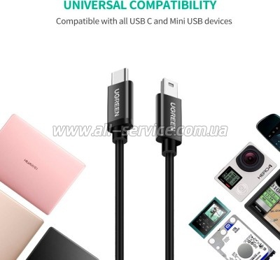���� ������ USB-C 2.0 AM to Mini 5P 1.0m US242 black Ugreen (50445)