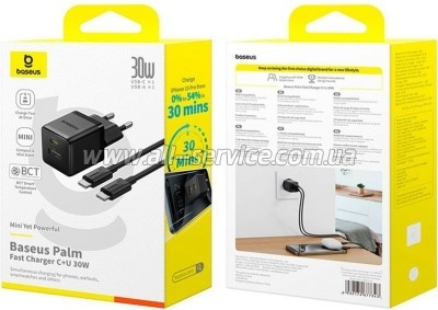 �������� ������� Baseus 1xUSB-C 30W + 1xUSB + cable USB-C to USB-C 60W 1.0m (P1011160A113-01)