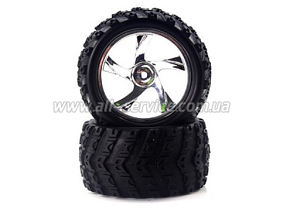 28663V 1:18 Tire And Chrome Rim For Monster Truck (23626v+28662) 2p