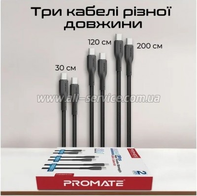 ���� ������ USB-C to USB-C 2.0m Promate (cablekit-cc.black)