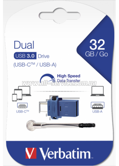 ������ Verbatim 32GB Dual USB Drive USB 3.0 Type-C (49966)