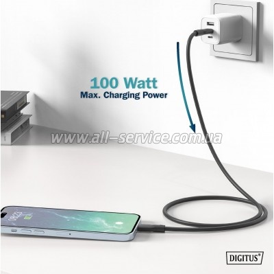 ���� ������ USB-C to USB-C 2.0m USB 3.2 Gen1 5G 100W 4K silicone black Digitus (AK-300342-020-S)