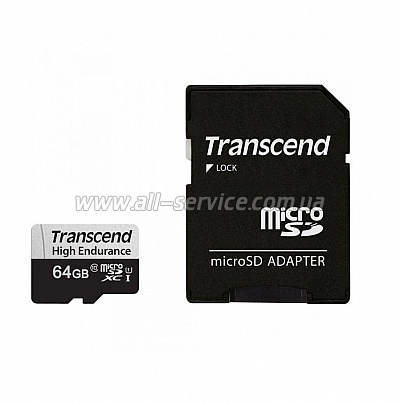  64GB Transcend microSDXC C10 UHS-I U1 High Endurance (TS64GUSD350V)