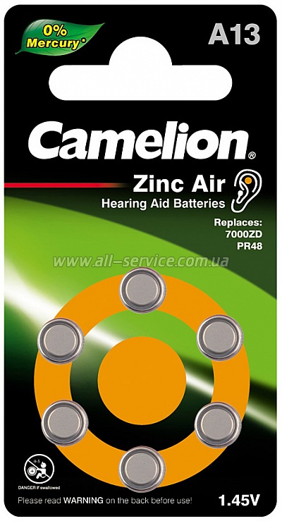     Camelion Zinc-Air 16  (A13-BP6)