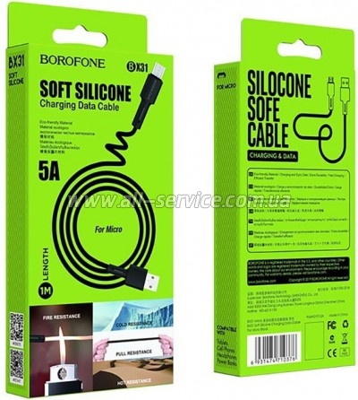 ���� ������ USB 2.0 AM to Micro 5P 1.0m 2.4A silicone BX31 black BOROFONE (6931474710376)