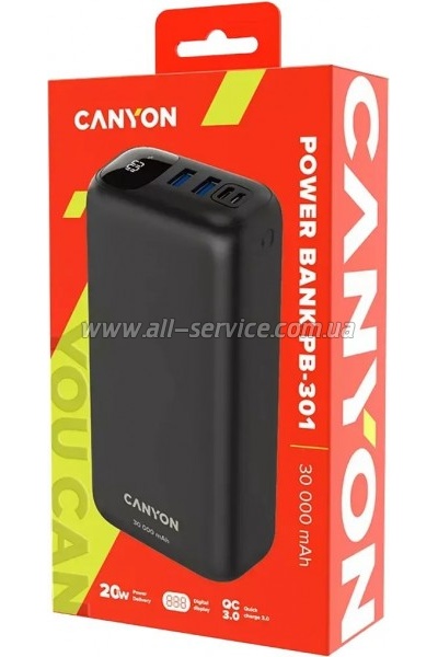 ������� ������������� Canyon PB-301 30000mAh PD 20W (CNE-CPB301B)