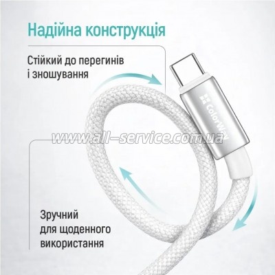 ���� ������ USB 2.0 AM to USB-C 1.0m 3A zinc alloy braided white ColorWay (CW-CBUC098-WT)
