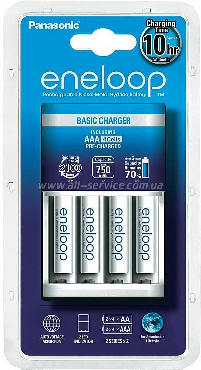Зарядное устройство Basic Charger New + Eneloop 4AAA 750 mAh NI-MH (K-KJ51MCC04E)
