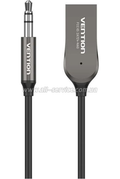 FM  Vention AUX TRS 3.5 USB Bluetooth 5.0 Coiled Cable 1.5M Gray Zinc (NAGHG)