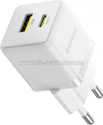 �������� ������� Baseus 1xUSB-C 30W + 1xUSB white (P1011160A213-00)