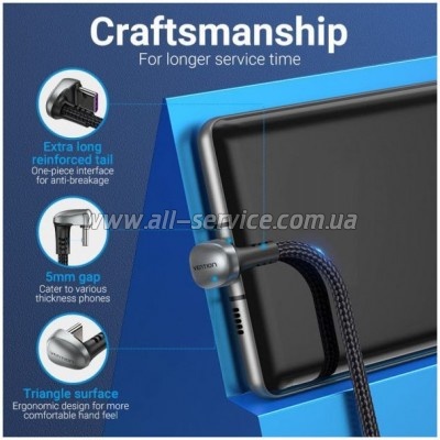���� ������ USB 2.0 AM to USB-C 1.5m 66W 180� U-Shaped aluminum alloy Vention (COHHG)