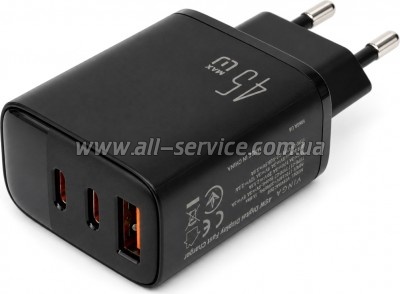 �������� ������� Vinga 2xUSB-C + USB-A Display 45W (VCR45ACCDB)