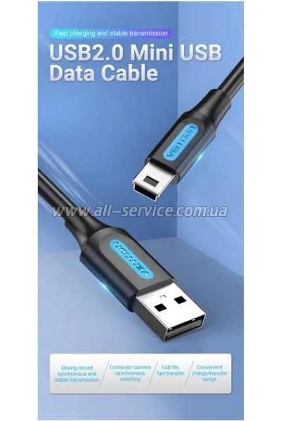���� ������ USB 2.0 AM to Mini 5P 1.0m black Vention (COMBF)