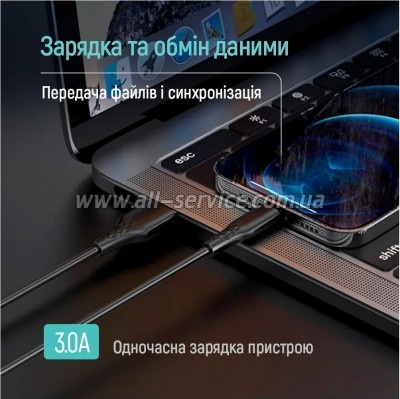 ���� ������ USB 2.0 AM to USB-C 1.0m 3A textured PVC black ColorWay (CW-CBUC094-BK)