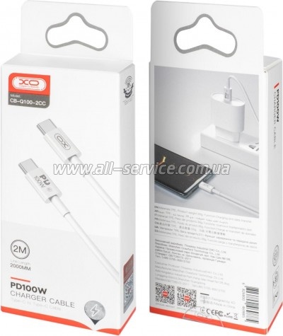 ���� ������ USB-C to USB-C 2.0m 100W white XO (CB-Q100-2CC)