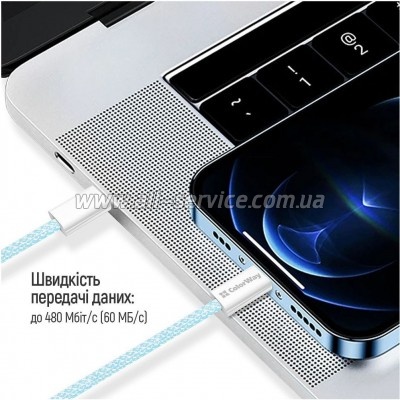 ���� ������ ColorWay USB-C to USB-C 1.0m 60W 3.0� blue (CW-CBPDCC061-BL)