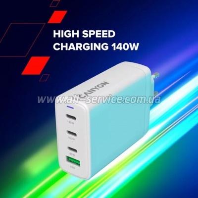 �������� ������� Canyon CU140ACC GaN 150W 3xPD 1xQC EU White (CNS-CUW140ACC)