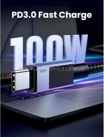 ���� ������ USB-C to USB-C 3.0m 100W L512 gray Ugreen (45065)