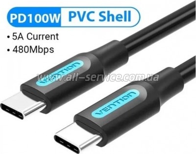���� ������ USB-C to USB-C 1.5m 5A black Vention (COTBG)