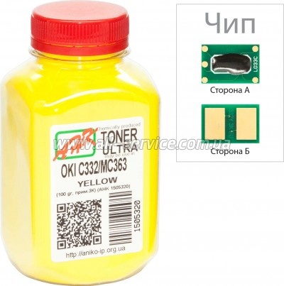 Тонер + чип АНК OKI C332/ MC363 бутль 100г Yellow (1505324) Тонер + чип АНК OKI C332/ MC363 бутль 100г Yellow (1505324)