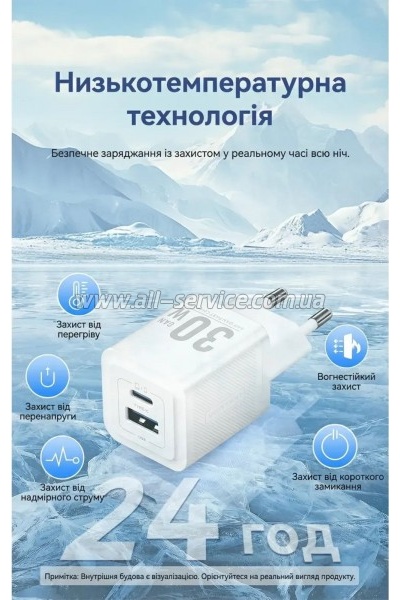 �������� ������� Vention 1xUSB-C PD30W + 1xUSB QC3.0 30W GaN + cable USB-C to USB-C 1.0m white (TZ-FEQW0-EU-01)