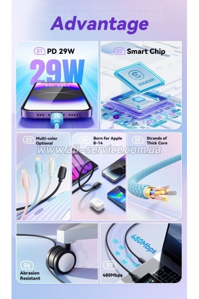 ���� ������ USB-C to Lightning 2.0m 20W white Essager (EXCTL-WLA02-P)