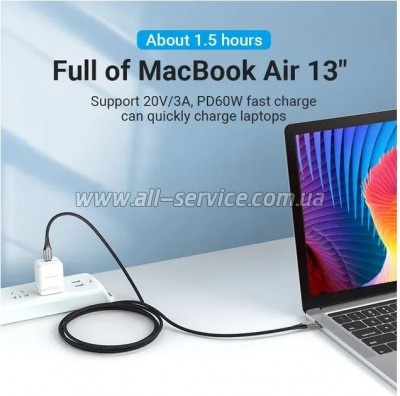 ���� ������ USB-C to USB-C 2.0m aluminum gray Vention (TADHH)