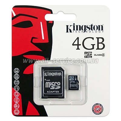   4GB KINGSTON microSD Class 4 + SD  (SDC4/4GB)