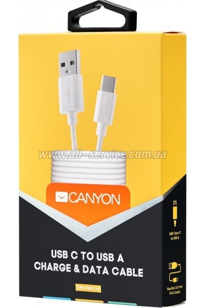 ���� ������ Canyon USB 2.0 AM to USB-C 1.0m white (CNE-USBC1W)