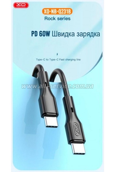 ���� ������ USB-C to USB-C 1.0m NB-Q231B 60W Black XO (NB-Q231B-BK)